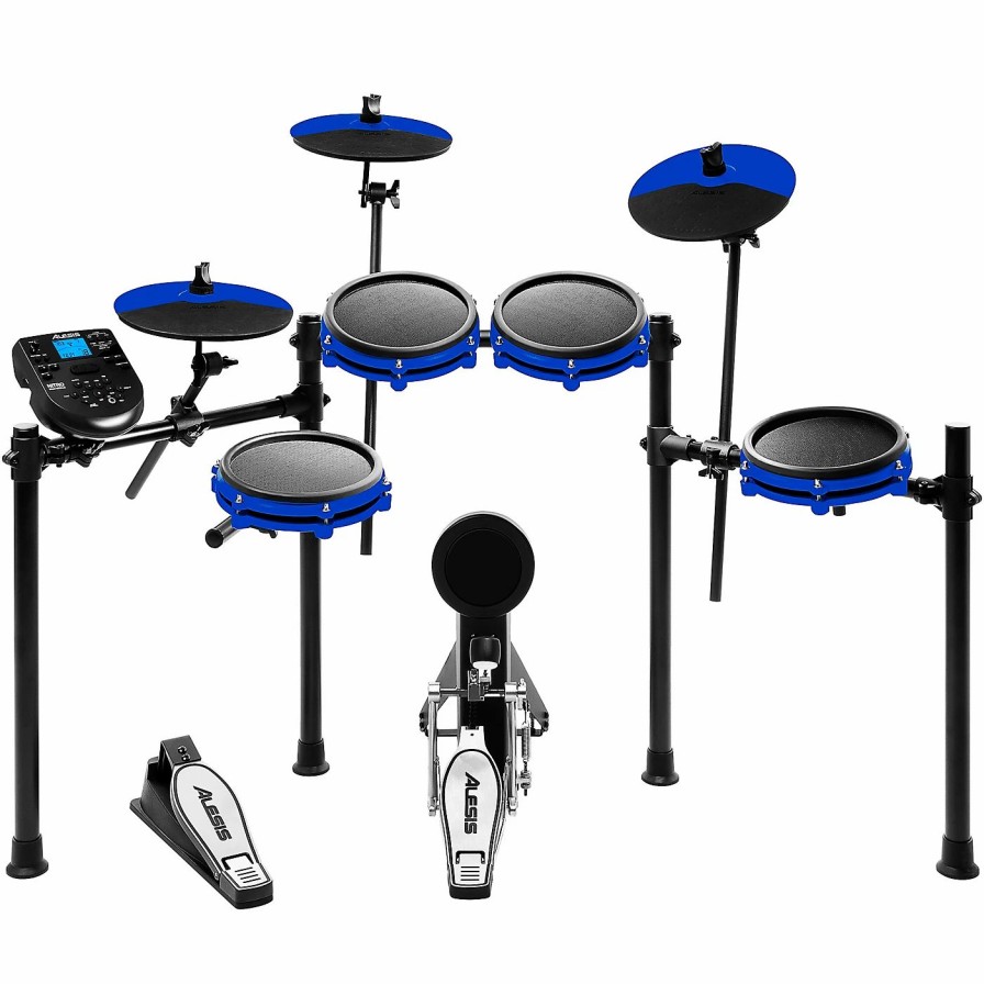 Electronic Drums * | Best Sale Alesis Alesis Nitro Mesh Limited-Edition Blue Lightning Electronic Drum Set